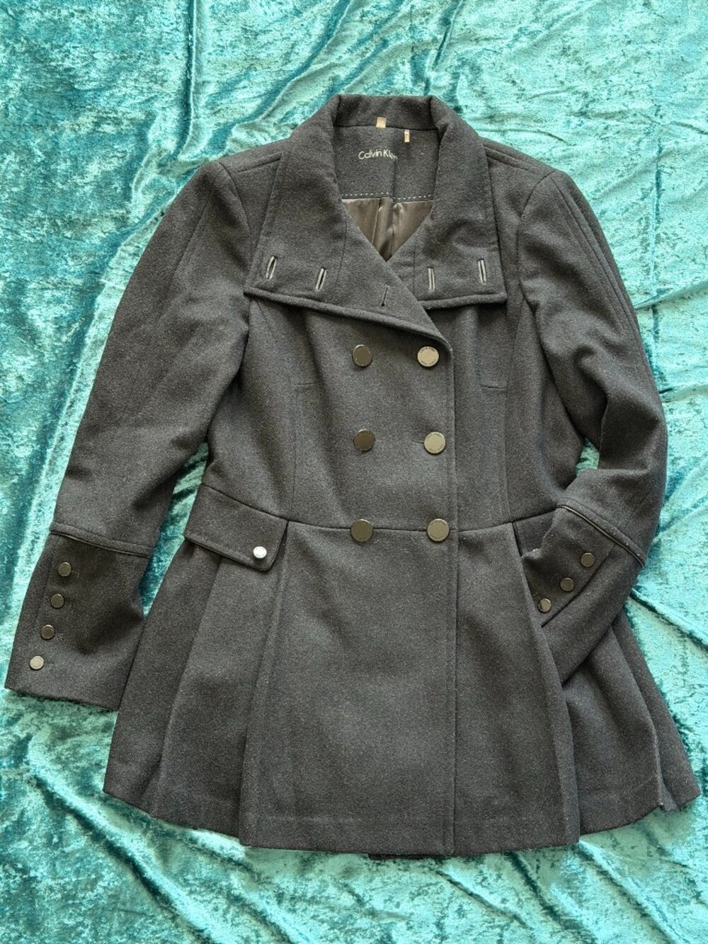 Calvin Klein Pleated Wool Blend Pea Coat